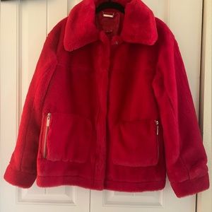 Faux Fur Jacket - JOUJOU - Medium - Red
